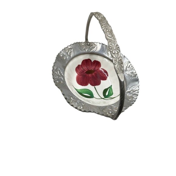 VTG Blue Ridge Pottery Colonial Sherry Plate With Aluminum Basket - Picture 4 of 5